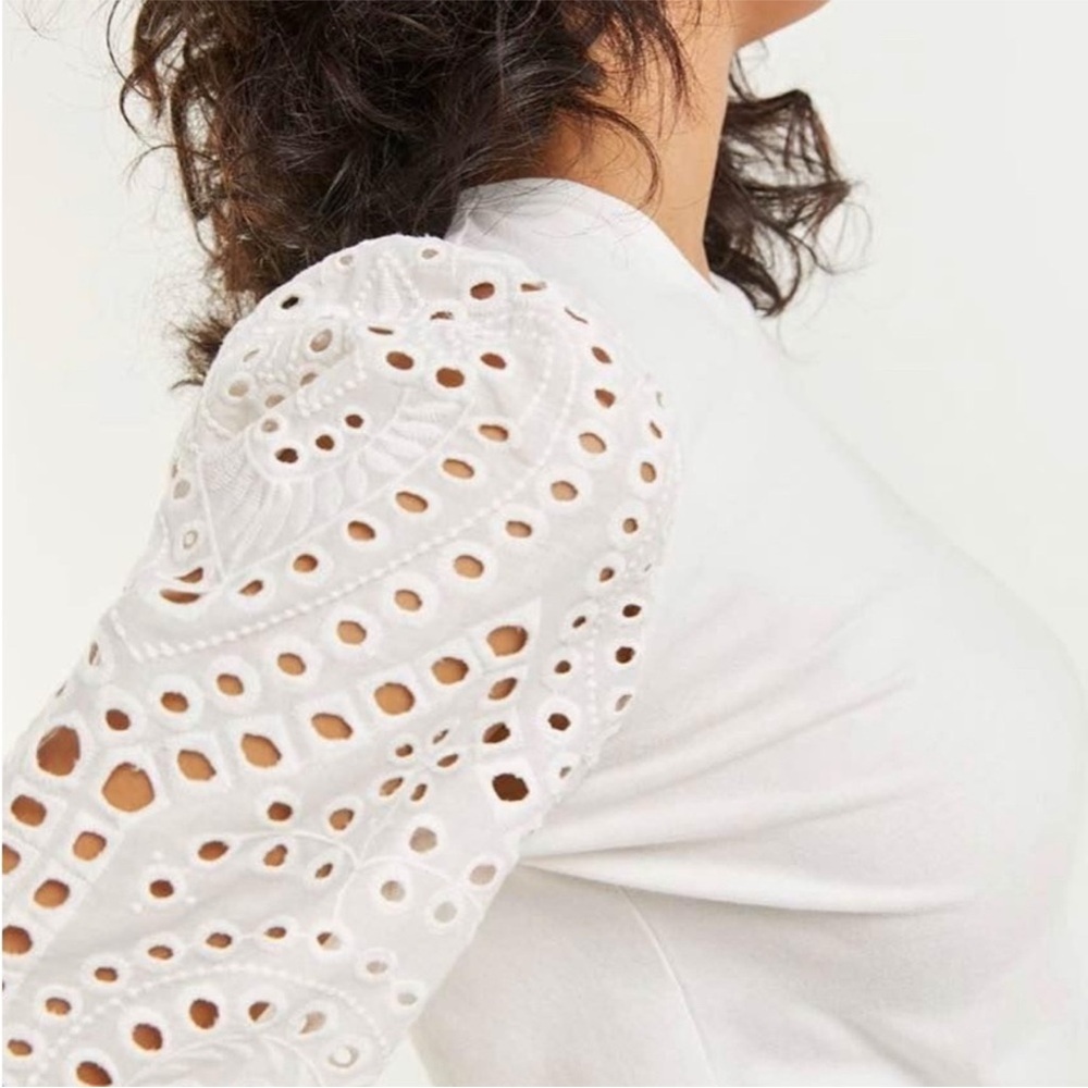 2/$20  White Tee with Eyelet Sleeves